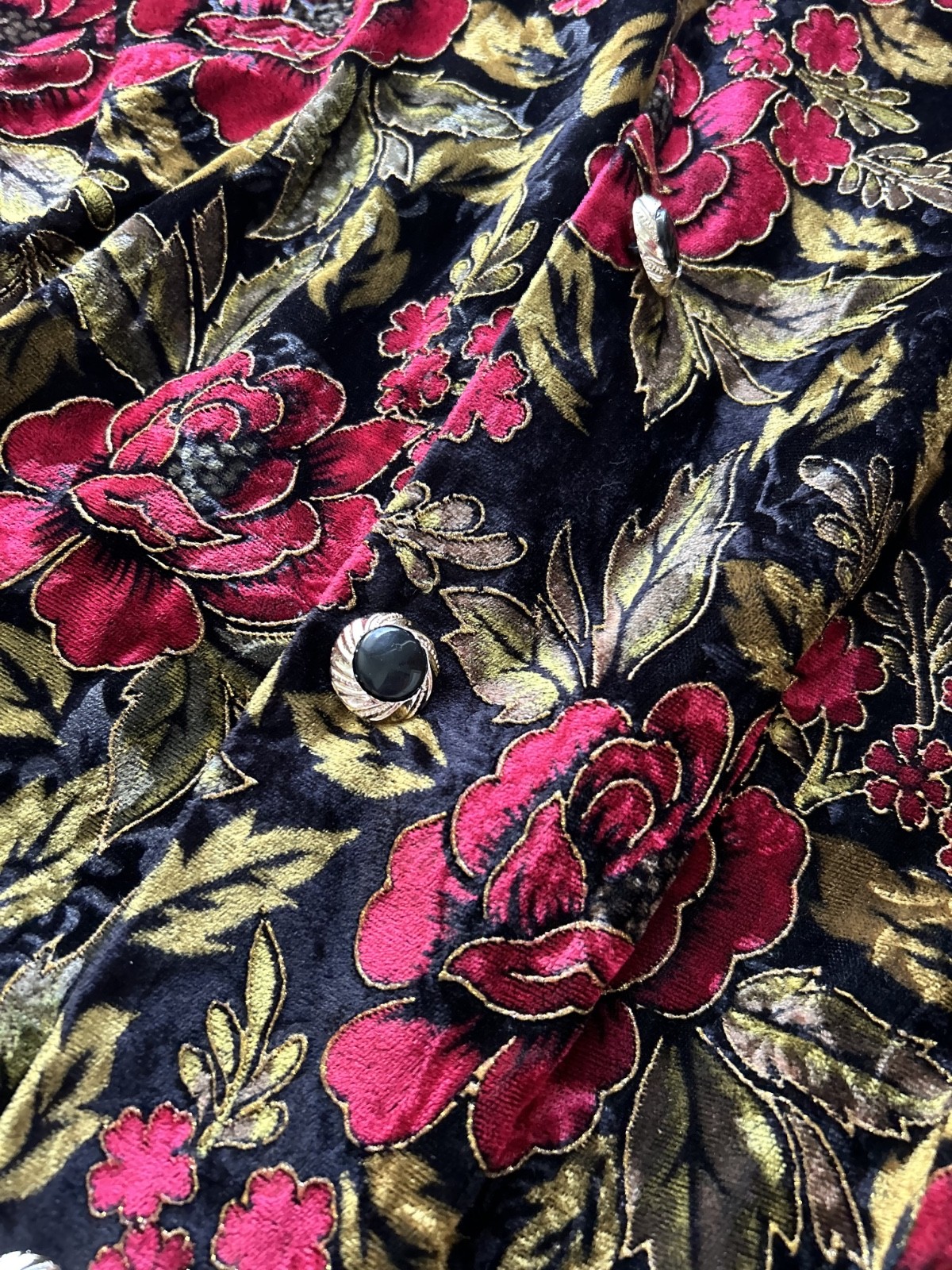 Vintage Baroque Floral Velvet Jacket Red Gold Black Tapestry Blazer Statement