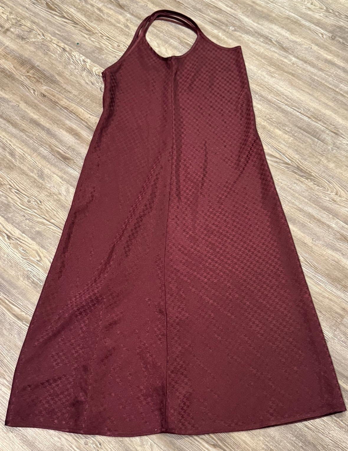 VTG 90s HALSTON Burgundy Textured Satin Double Spaghetti Strap Maxi Slip Dress L