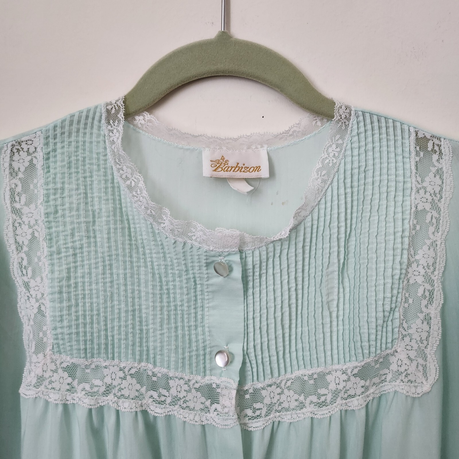 Vintage Barbizon Aqua Green Laced 2pc Robe & Sleeveless Nightgowns S/M