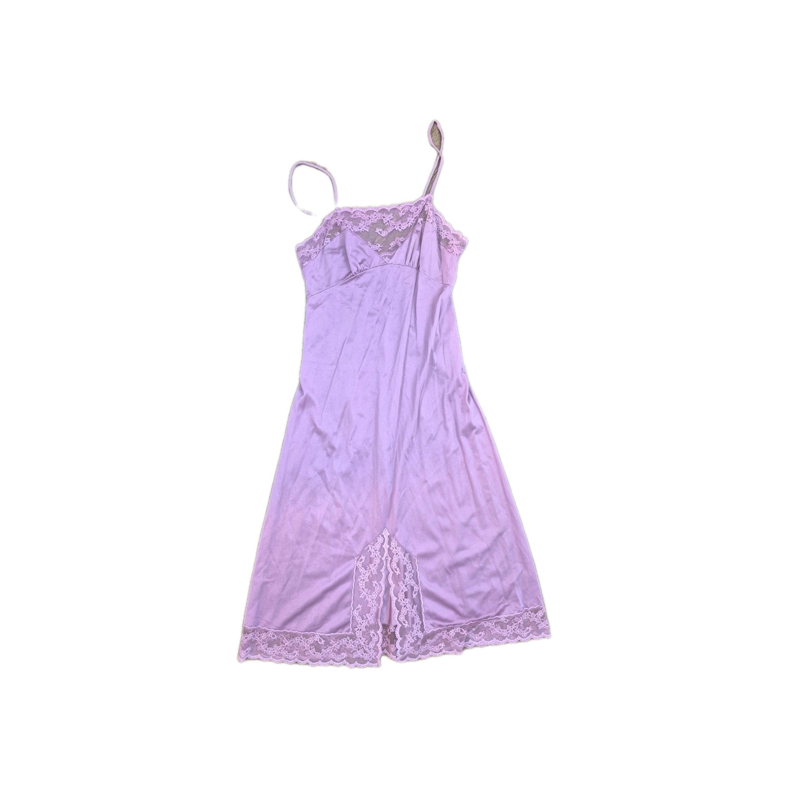 Vtg Blanche by Ralph Montenero Lace Mesh Details Long Nylon Nightgown Sz 32 Purp