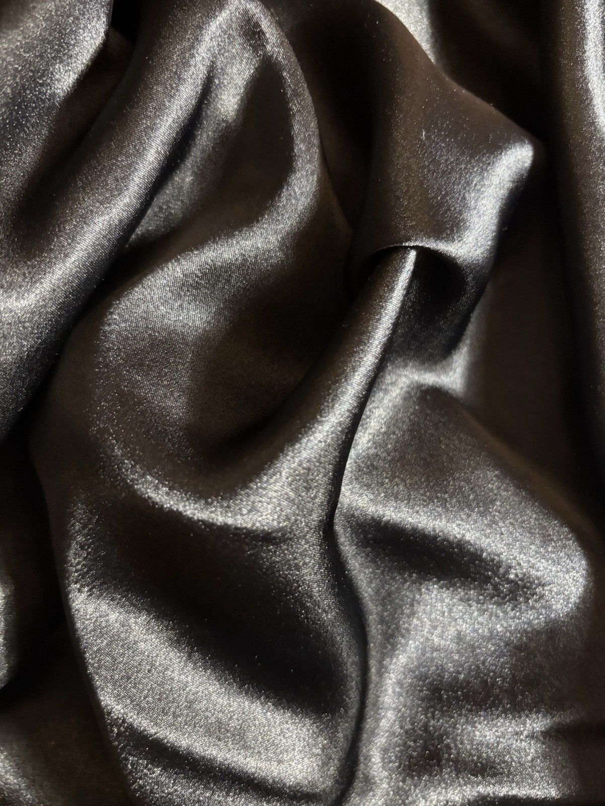 Vtg Satin Soft Jet Black Oily Gown Babydoll Cowl Neck Nightgown Gown Frilly CD