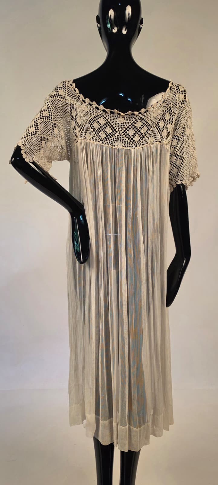 ROMANTIC EDWARDIAN DIAMOND FILET LACE DRESS W SOFTEST FINE TULLE NET 