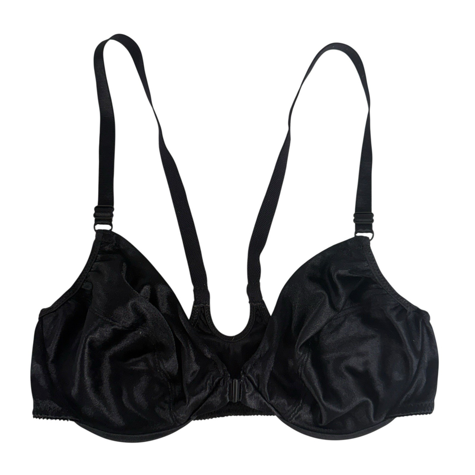 Victoria’s Secret 36B Bra Second Skin Satin Vtg 90s Unlined Black Front Close