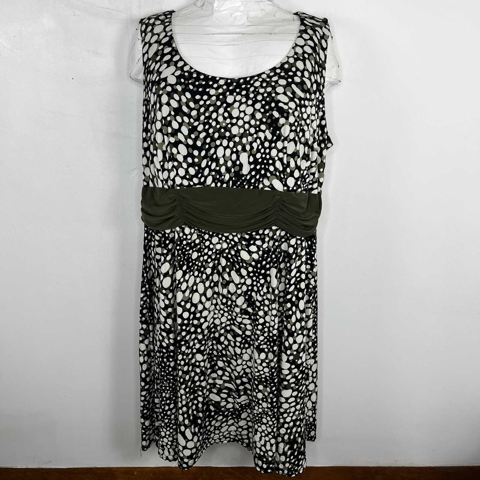 Perceptions Woman Dress Sz 24W Black Tan White Polka Dot Sleeveless 90s VINTAGE