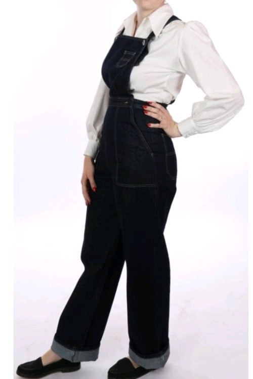 Freddies of Pinewood Dungaree Dolls Denim 1940s Rockabilly Sz 30 waist 37cm