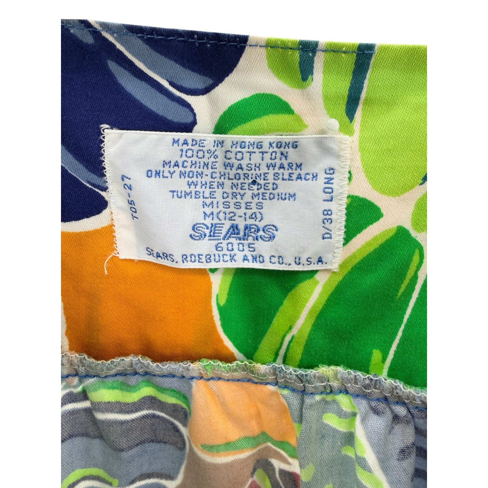 Vintage Sears Tropical Leaf Muumuu Dress Womens Medium M 100% Cotton Maxi Green