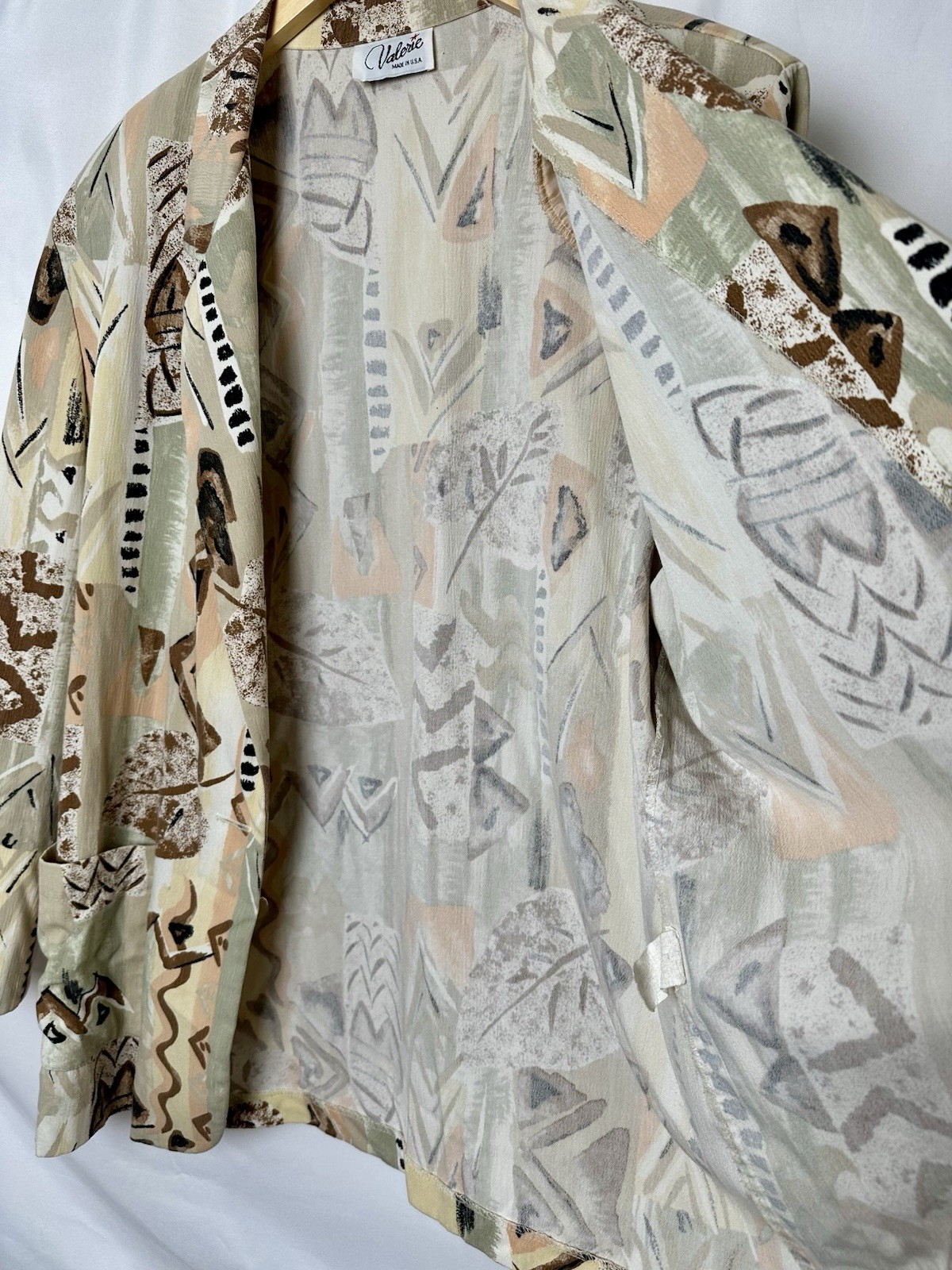 Vintage Geometric Botanical All Over Print Blazer Pastel Earthtone Valerie Sz L