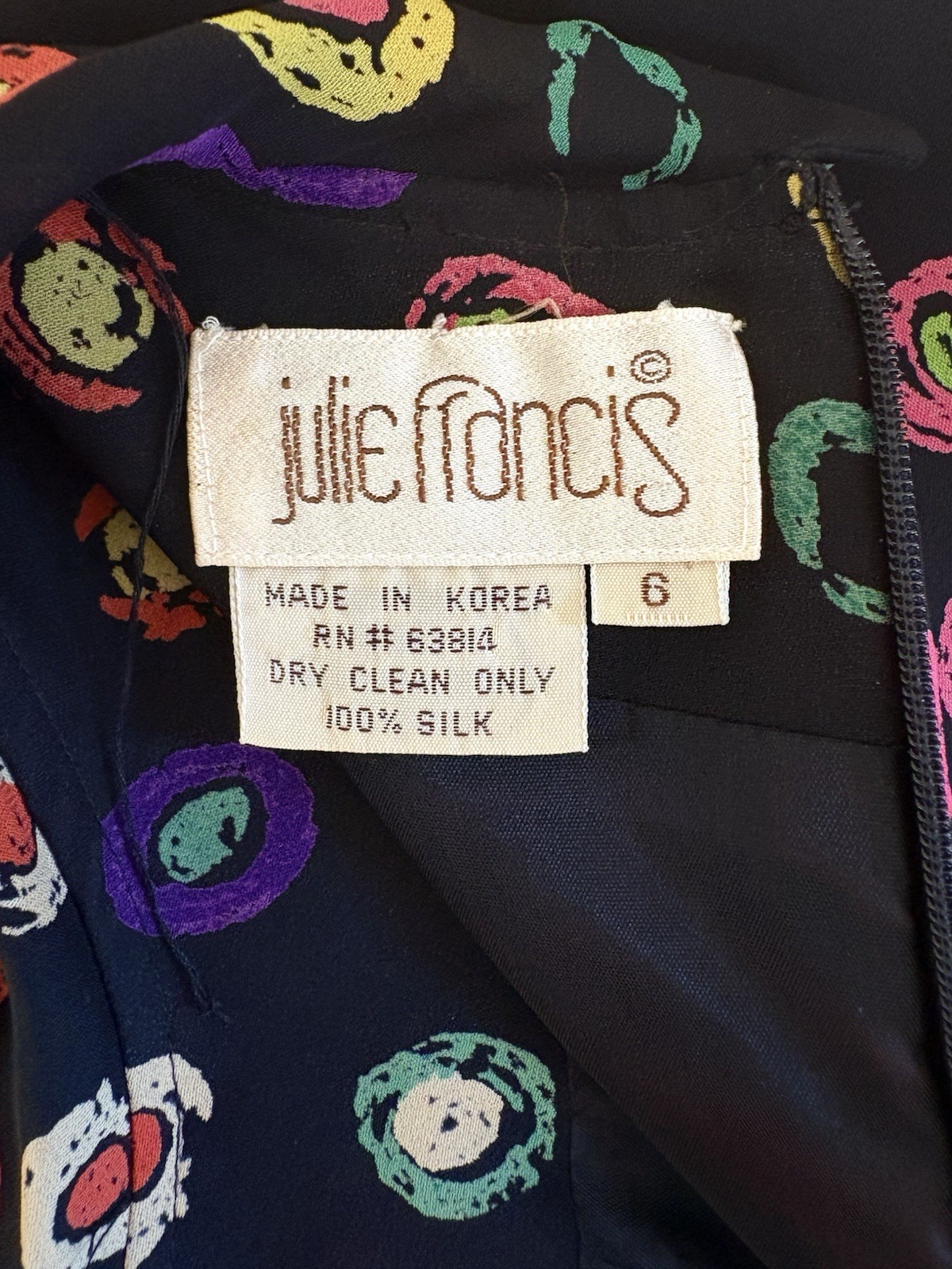 Vtg 80s Julie Francis 100% Silk Rainbow Abstract Dot Dress Retro Glam Designer 6