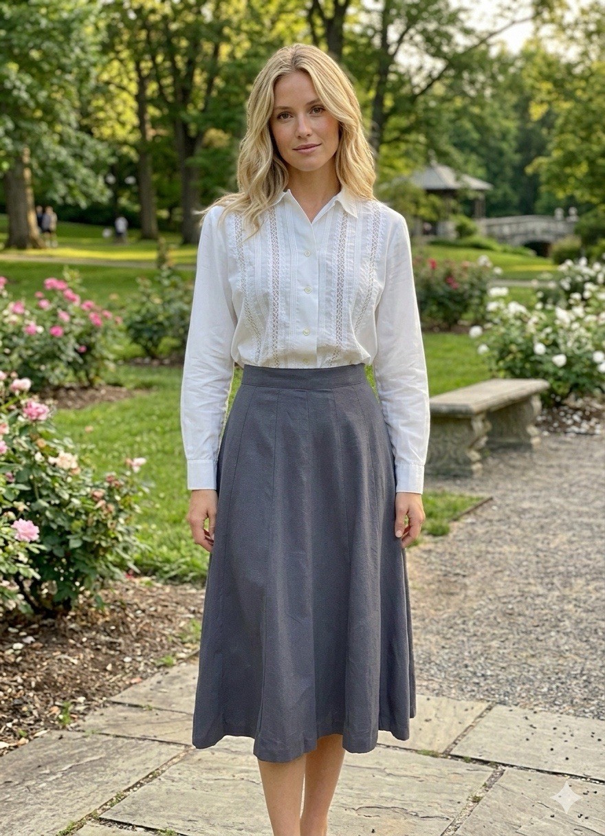Vintage 50s Mid Century Gray Linen 16 Panel A-Line Rockabilly Skirt Size 28w