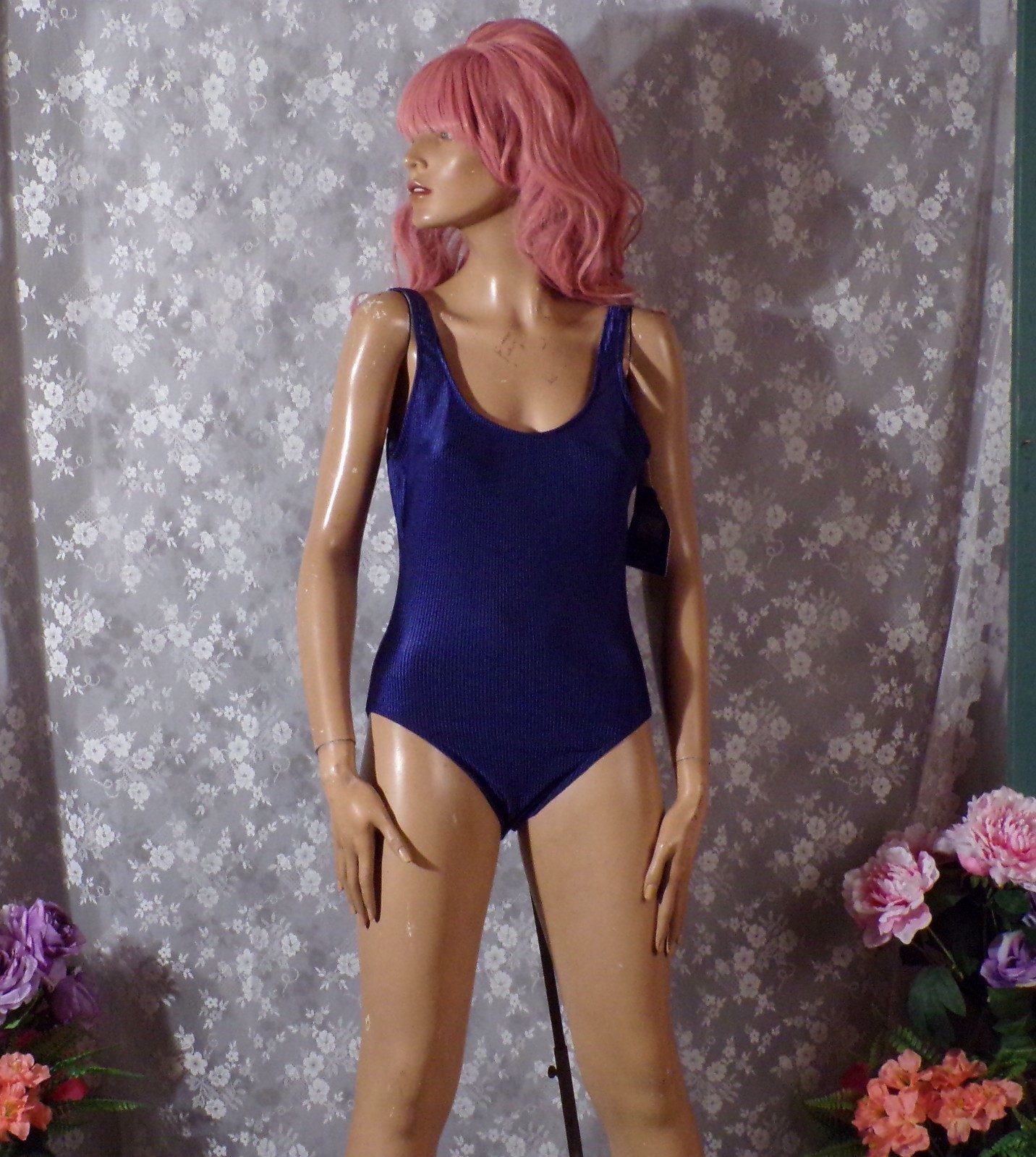 Vintage 80s Jantzen Navy Blue Swimsuit Size Medium 1980s Retro Scoop Back NWT
