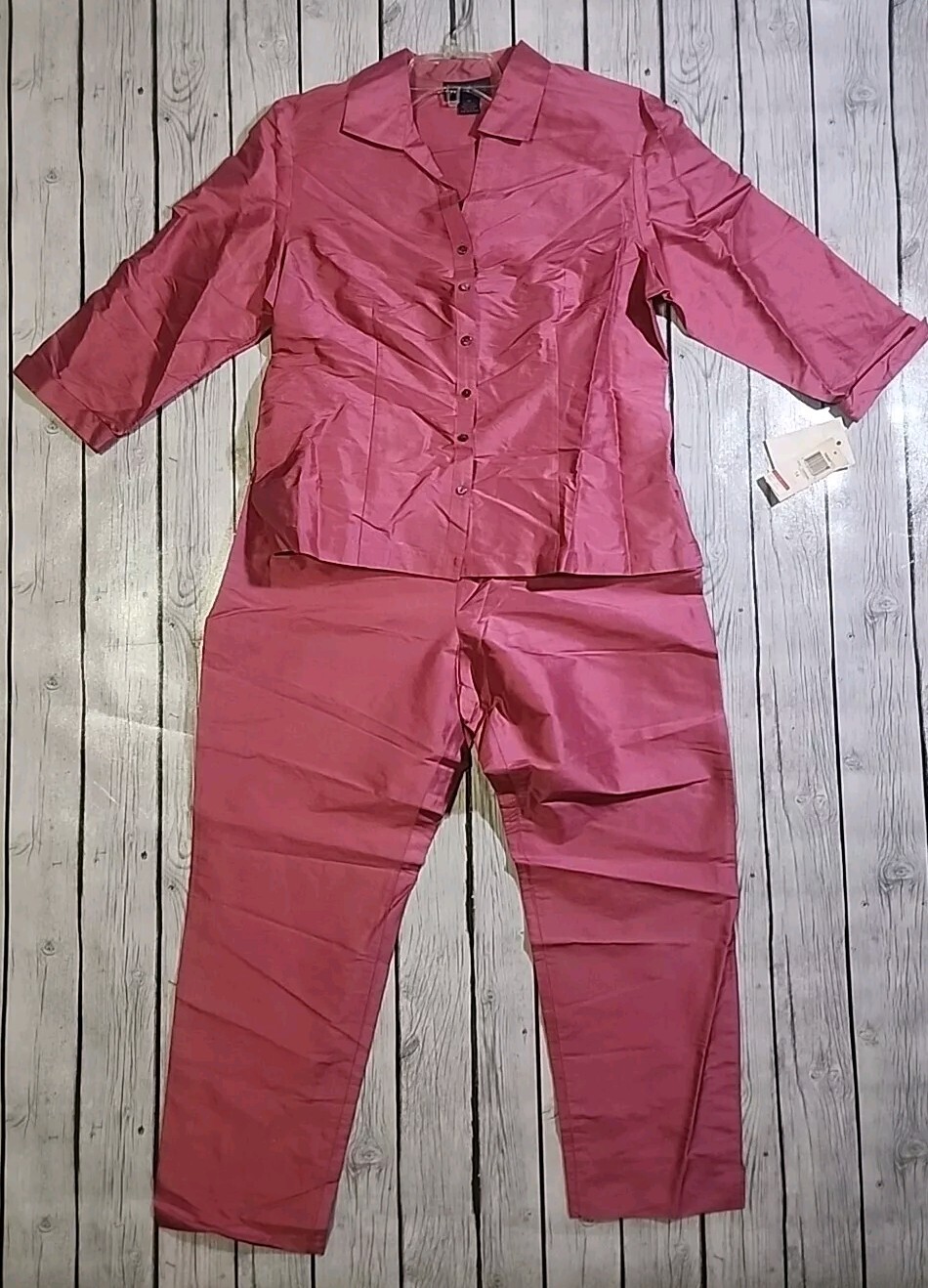 NEW VTG Charter Club Outfit Suit Set Size 14 High Waist 100% Silk Pink Tuscany