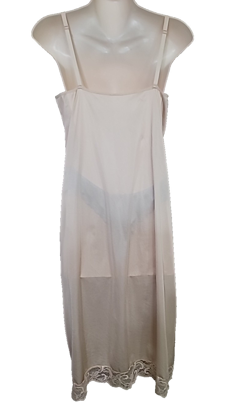 VTG JC Penney Full Slip Nylon Lace Beige Skin Tone Lingerie Dress Slip 34 FLAW