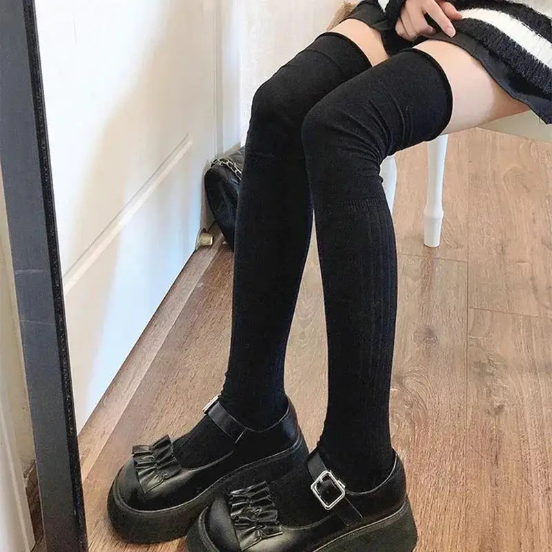 Solid Color Thigh High Stockings Women Trendy Casual Over The Knee Female