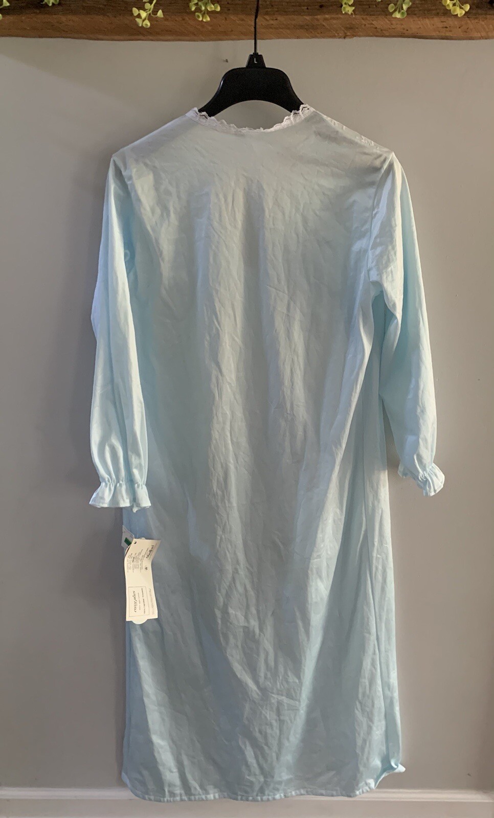 Vintage Nightgown Dreamwear Satin Blue with Lace Long Sleeve Medium NWT