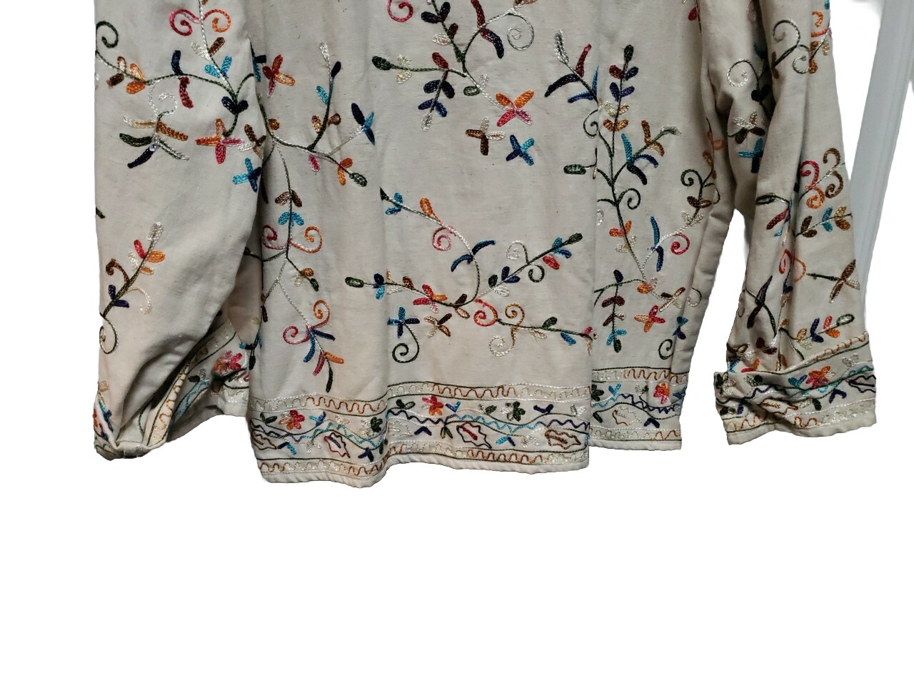 Units Woman Jacket Size L Beige Brown Green Pink Blue Embroidery Vintage 3/4 Sle