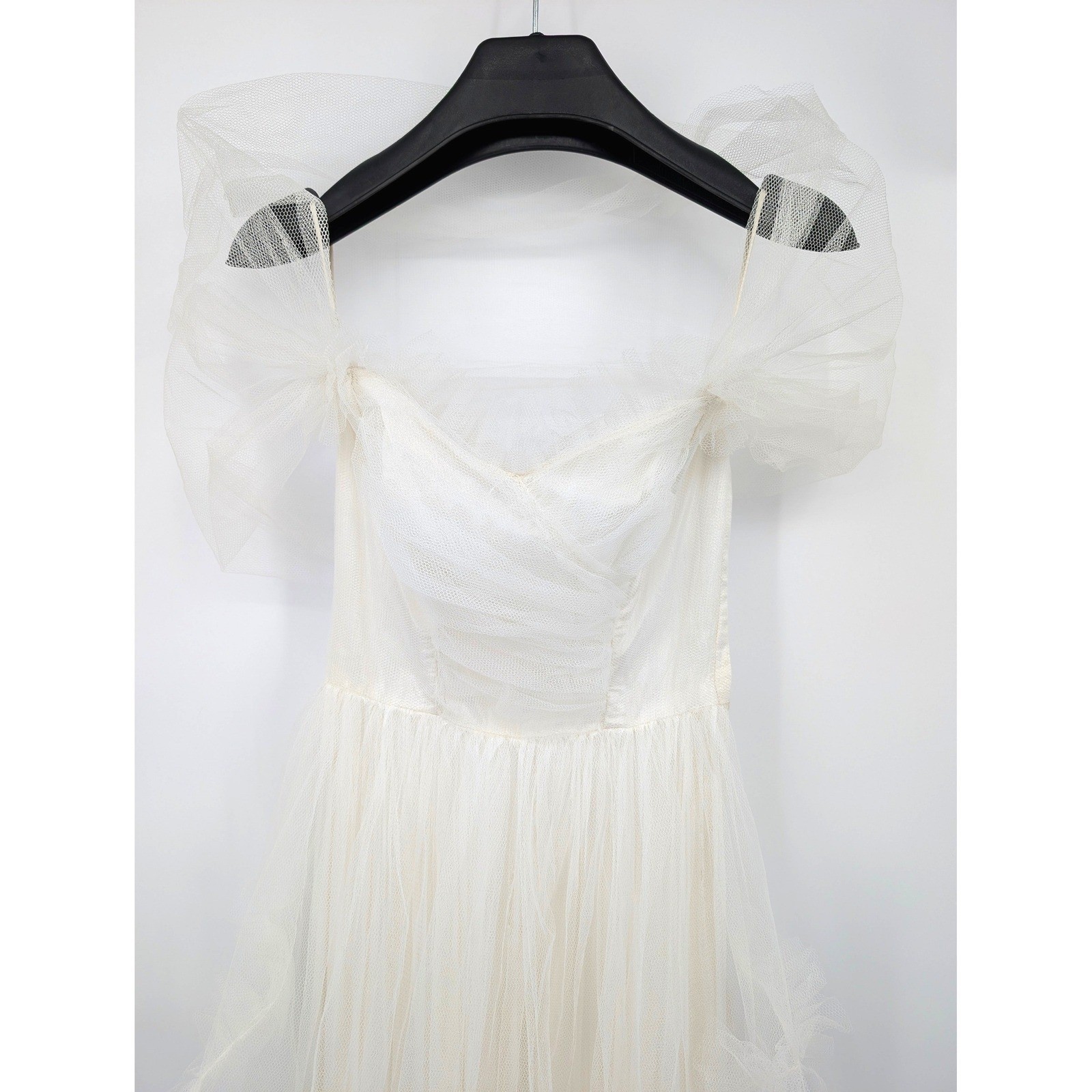 Vintage White Strapless Tulle Party Dress Detachable Shawl Fit & Flare Bridal XS