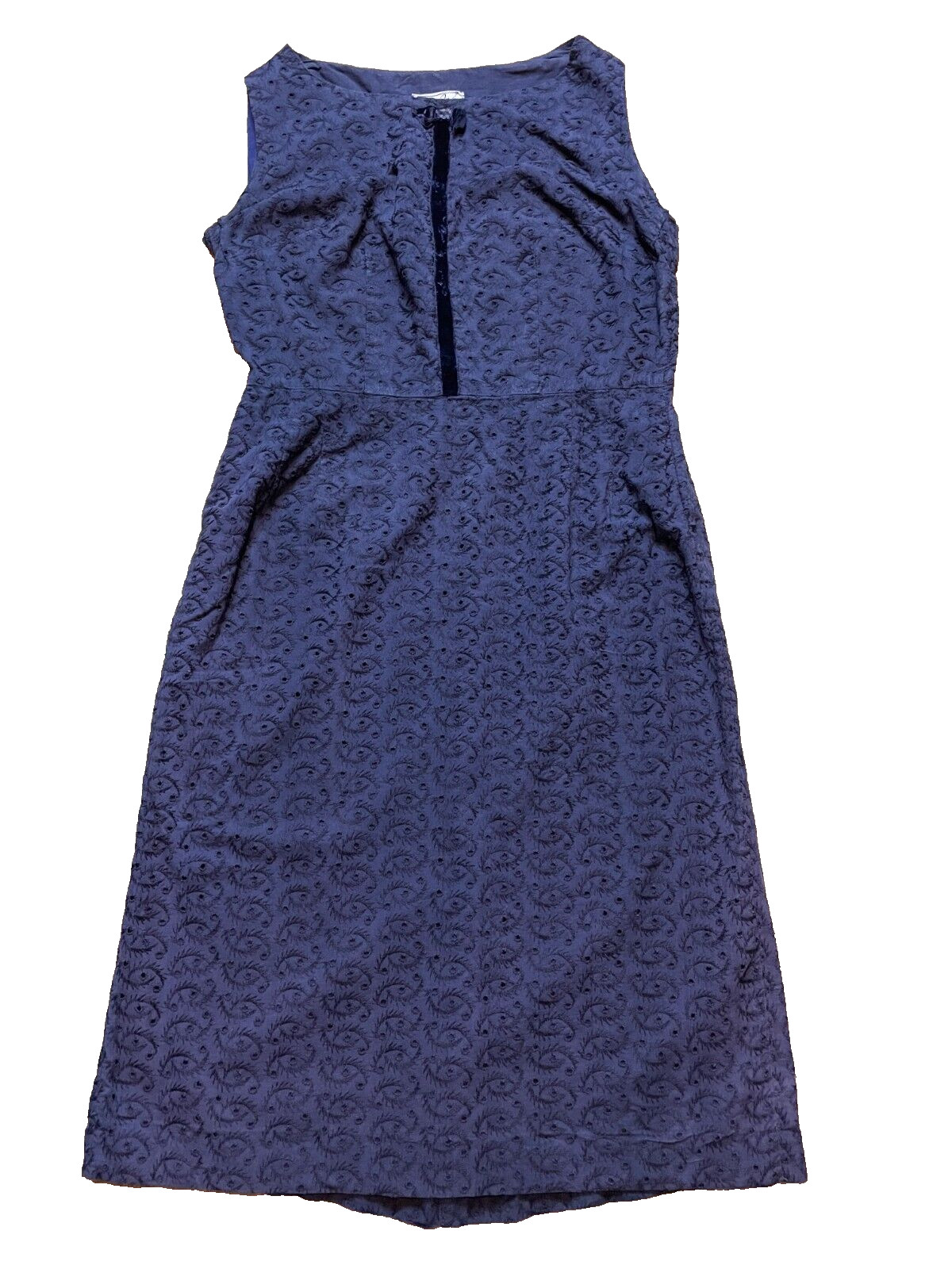 Vintage 50s 60s A LADY PETITE Cotton Eyelet Wiggle Sleeveless Midi Teadress S/M