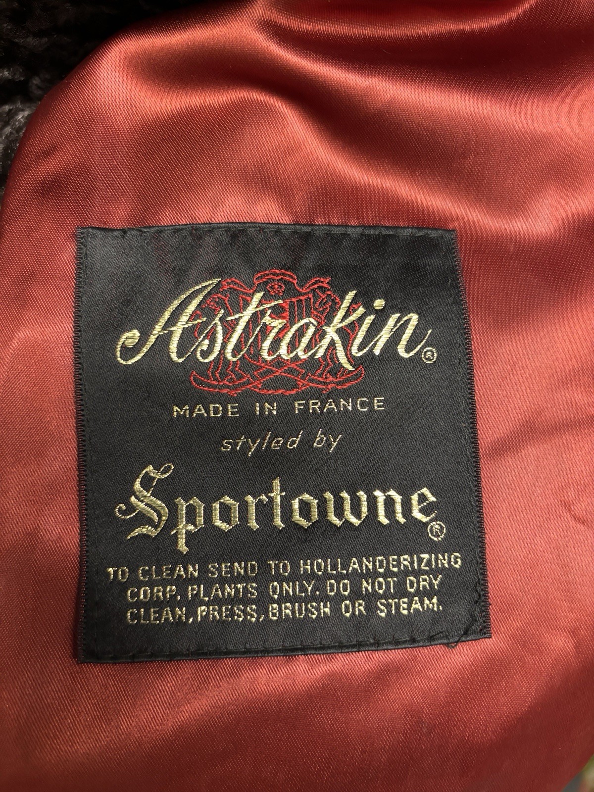 Astrakin Sportowne 50-60’s Brown Curly Persian Lamb Coat Mink Collar France LG