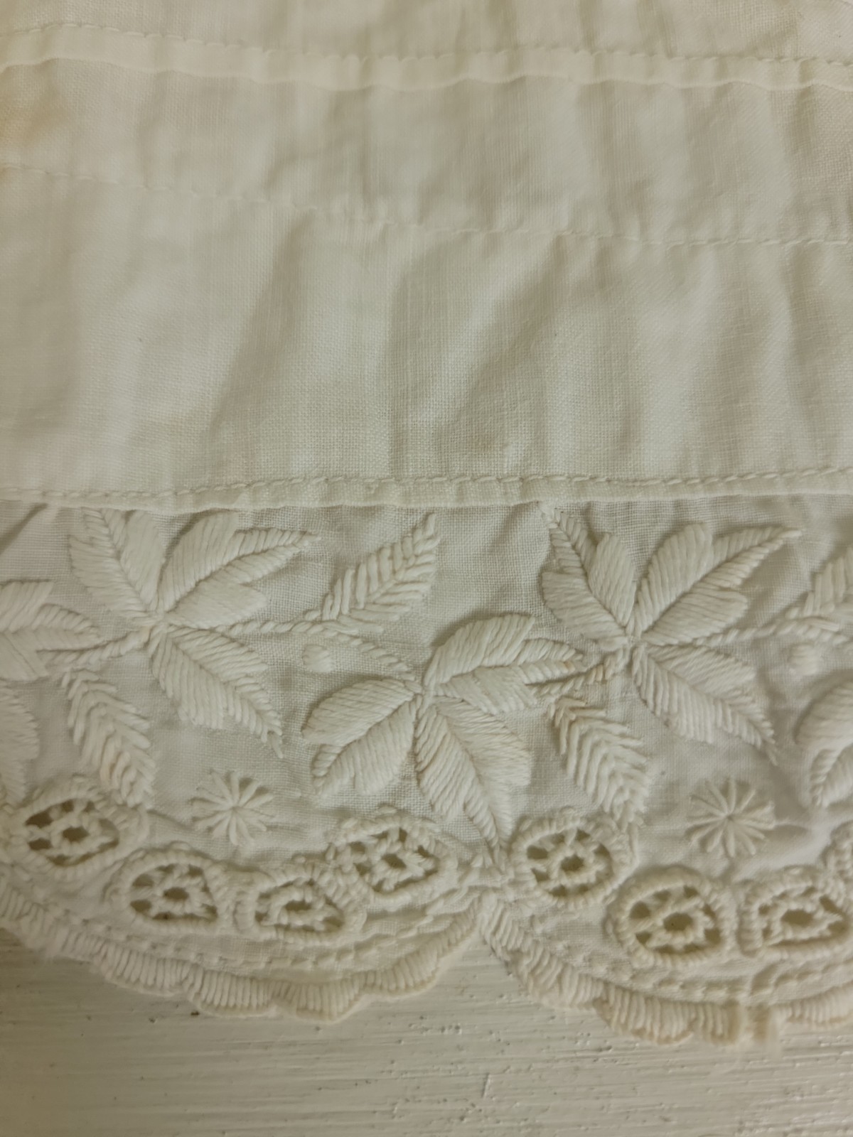 Vintage Antique Tiered Cotton Muslin Slip Skirt Pin Tucks Embroidered Lace