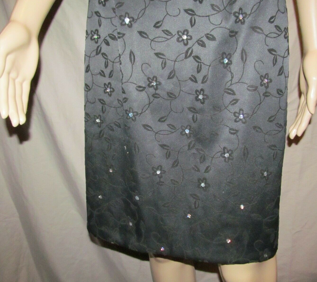 Black Satiny dress velvet Floral Glitter accents Juniors 5 6 JODI KRISTOPHER
