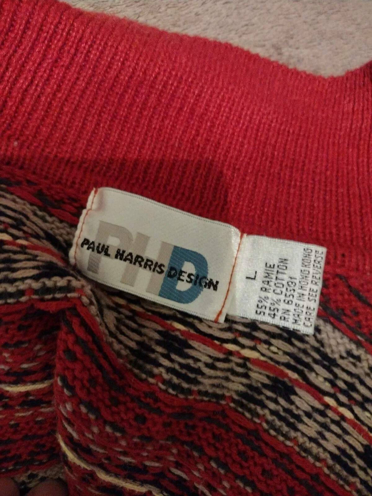 Paul Harris Design VINTAGE 1990’S L FairIsle Red/Multi Color, Zip Up Cardigan