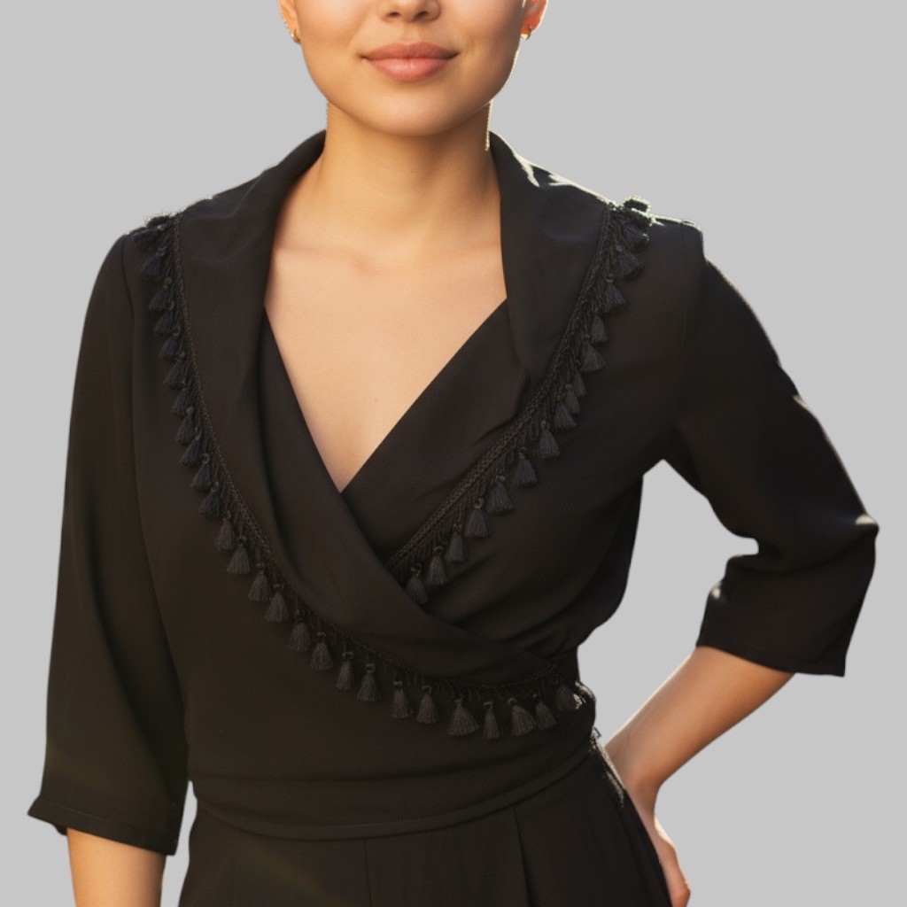 Vintage Black Bolero Jacket Mariana Hardwick 1990s Tassels Shawl Collar Small