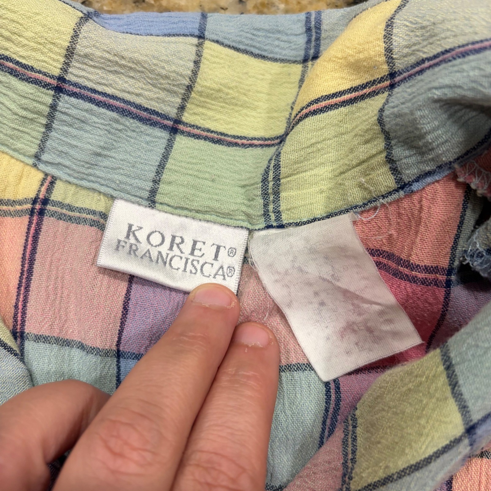 Vintage Koret Francisca Pastel Plaid Short Sleeve Button Down Shirt Textured L