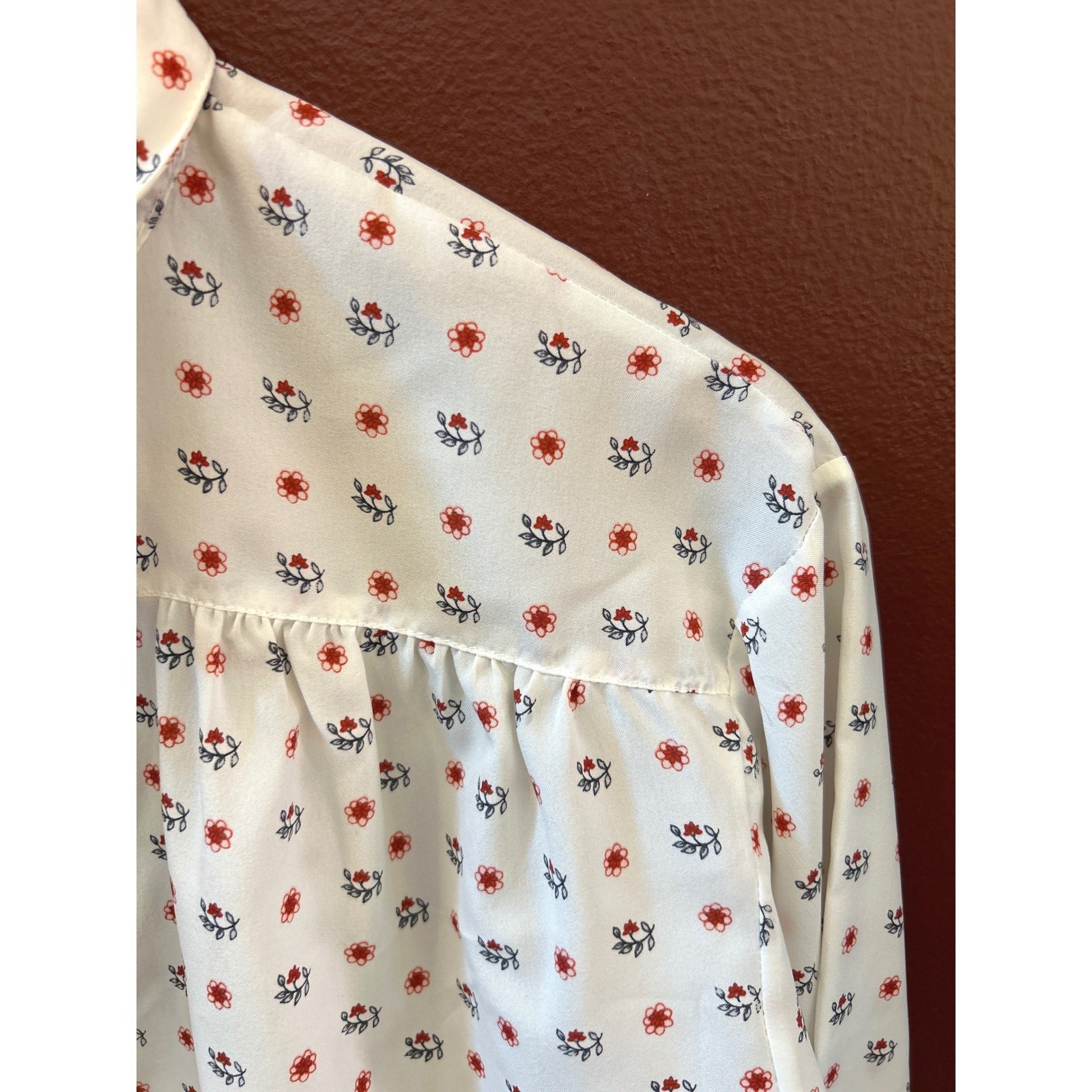 70s Pepper Tree Floral Blouse Tie Neck Cottagecore Secretary Retro
