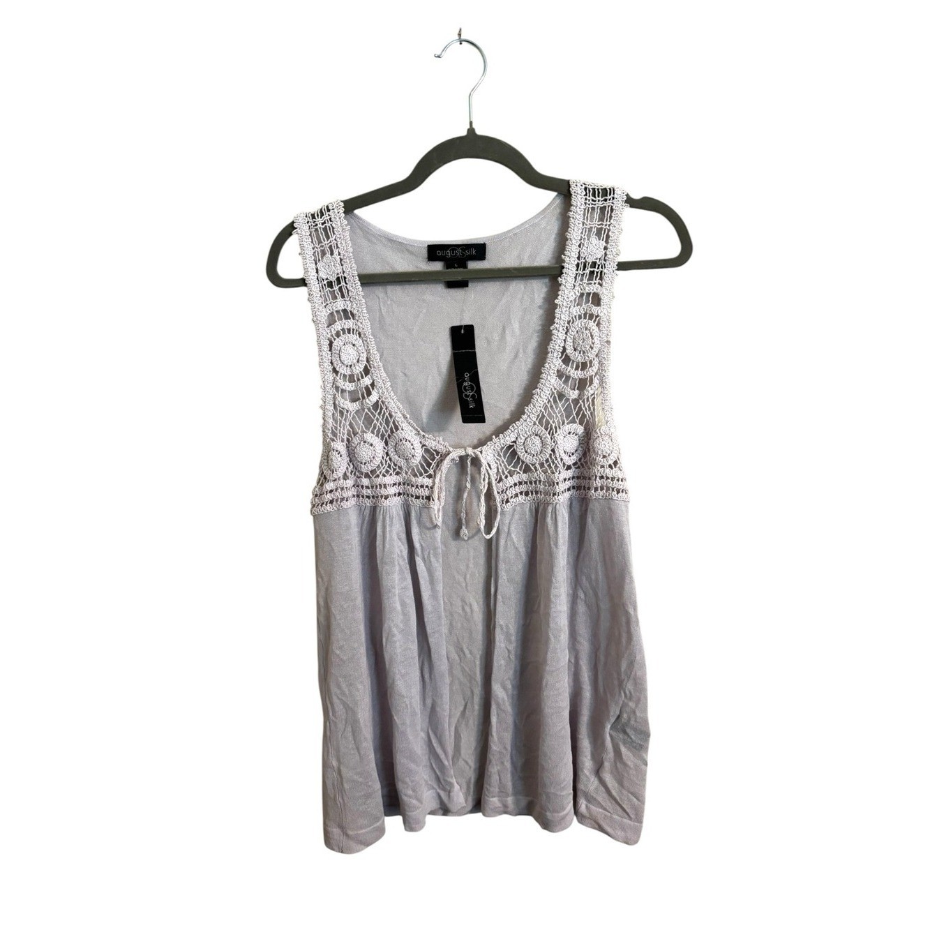 August Silk Purple Gray Crochet Linen Blend Lightweight Vest Large NWT