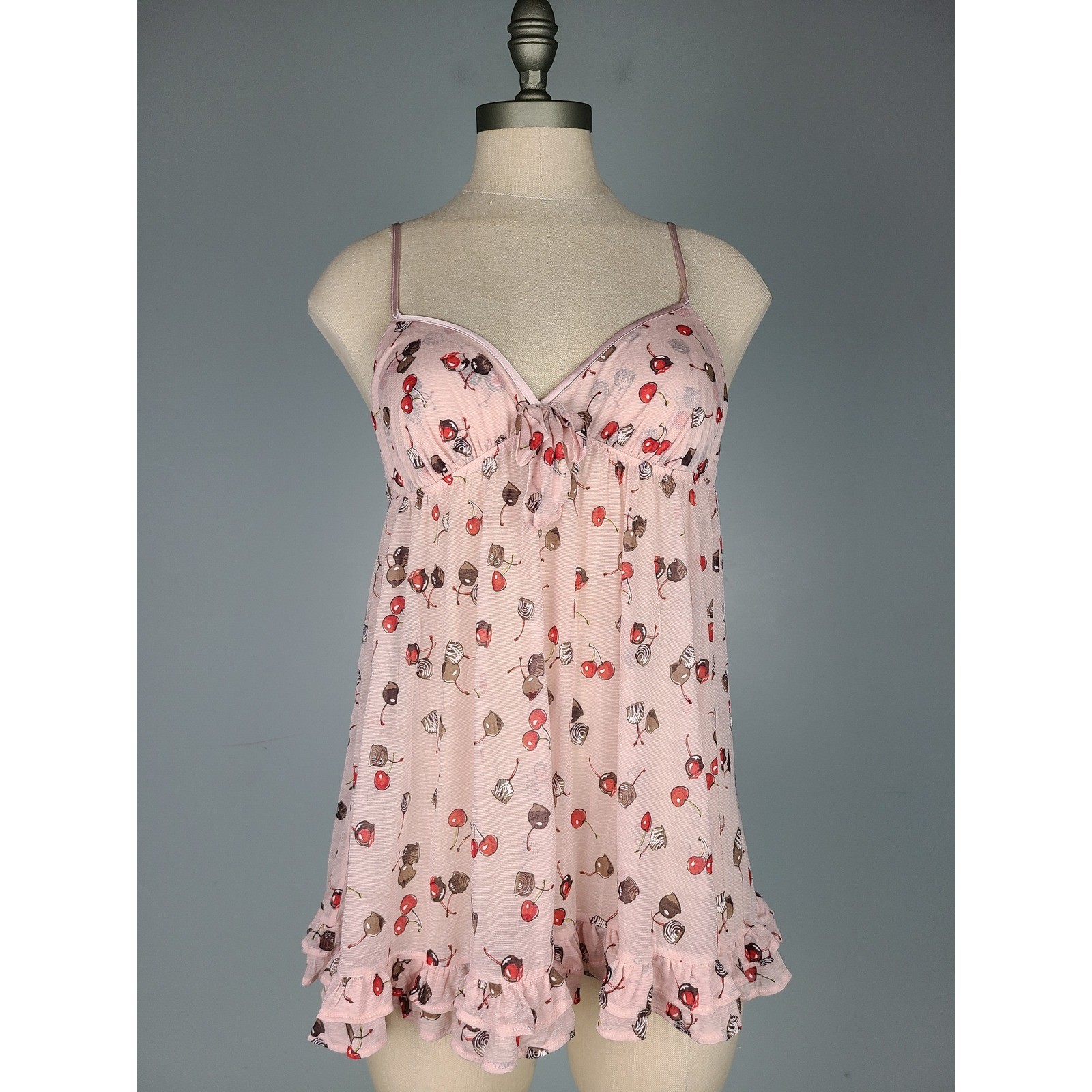 Y2K 2009 Victoria’s Secret Sz L Babydoll Chocolate Cherry Pink Mesh It Girl