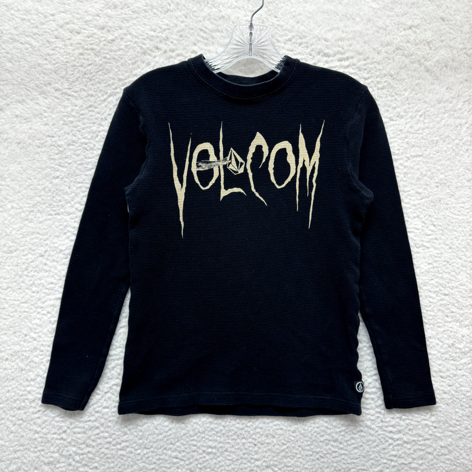Y2K Vintage Volcom Thermal Top Small Medium Black Waffle Knit Skater Grunge