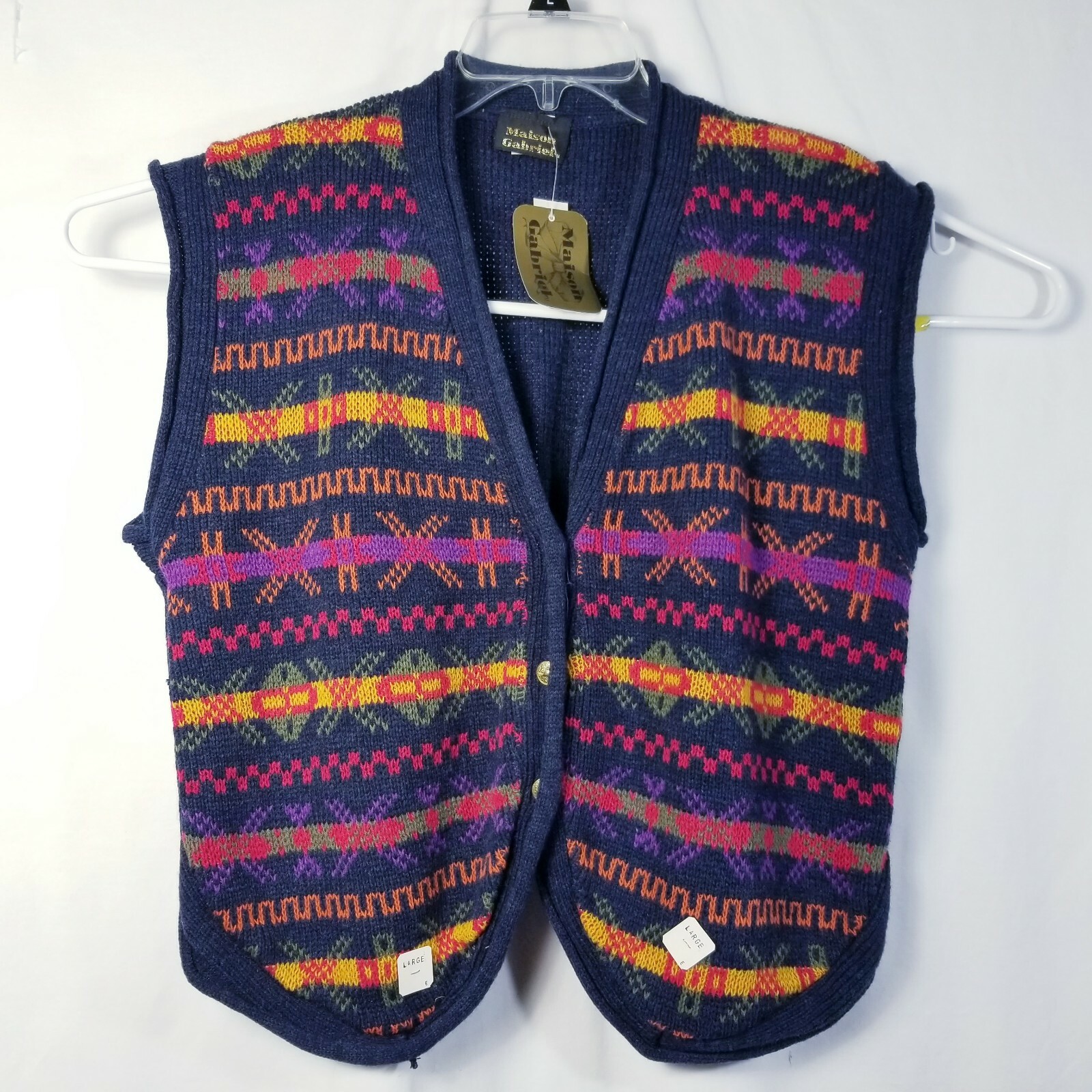 Vtg 80s Maison Gabriel Sweater Vest Large Multicolor Festival Academia Preppy