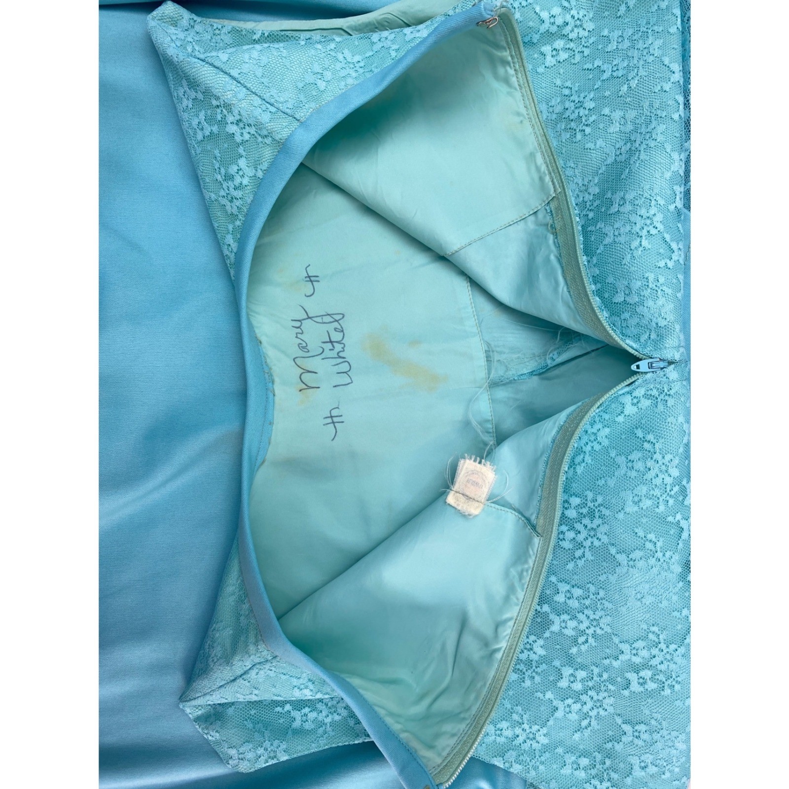 Vintage 60s Lace Maxi Dress Jacket Set Women XL 1X Turquoise Blue Formal Pastel