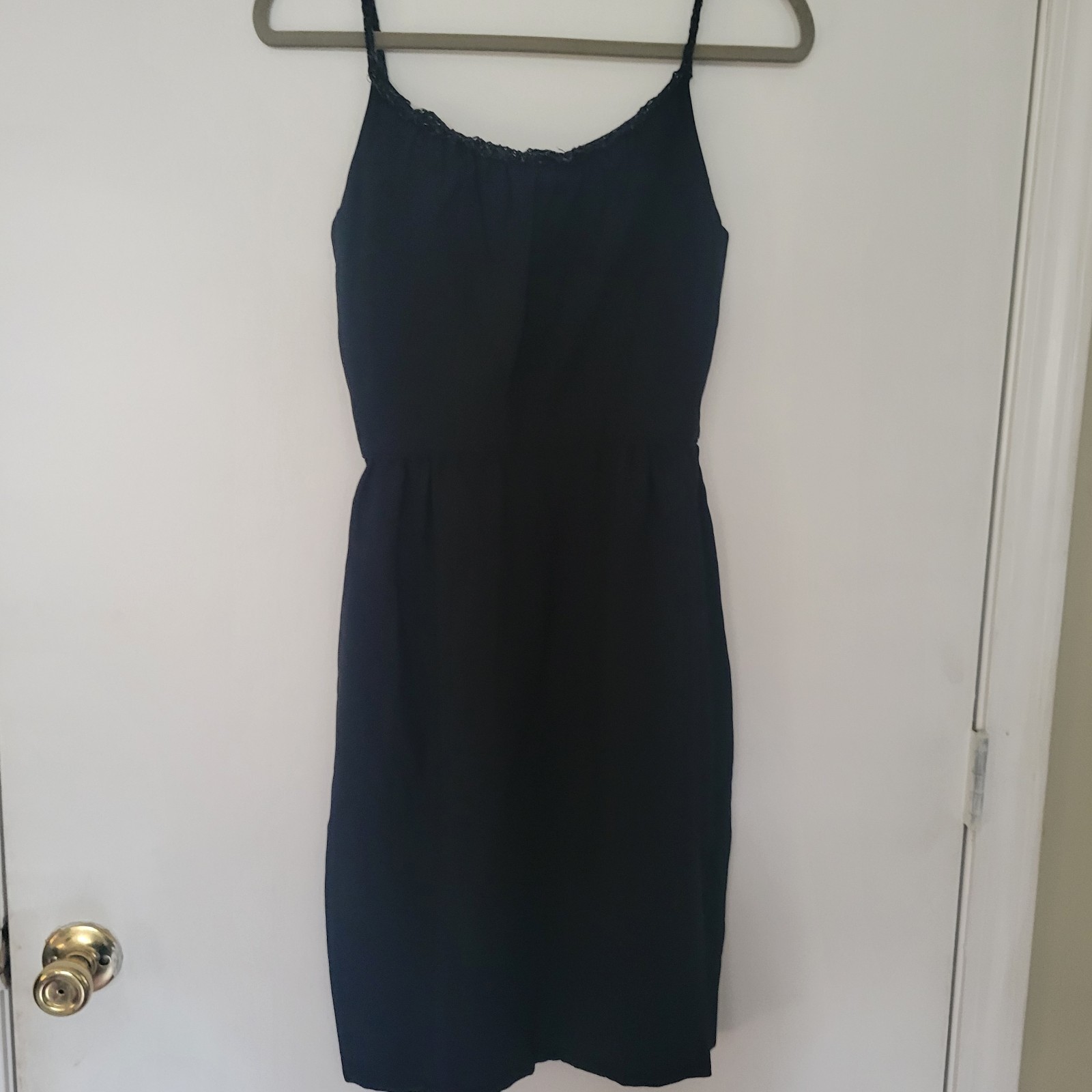 Vtg 1960s Black Crepe Cocktail Dress Beaded Straps XS ILGWU Mid-century Glam