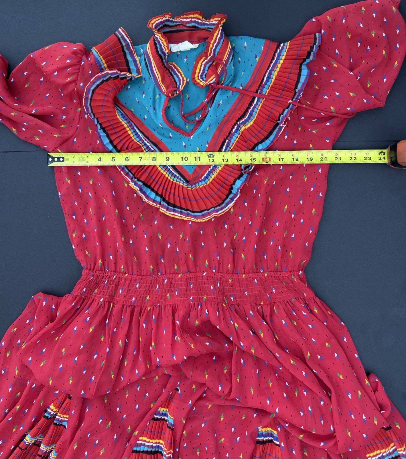 80s Vintage Assorti by Susan Freis Ruffle Midi Bodice Dress Large Colorful