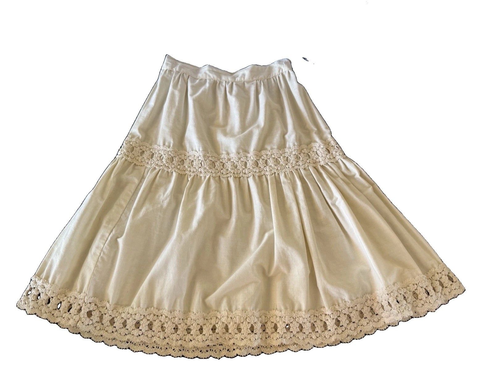 Vtg 70s Jessica’s Gunnies Gunne Sax Cream Cotton Prairie Skirt Crochet Lace 13