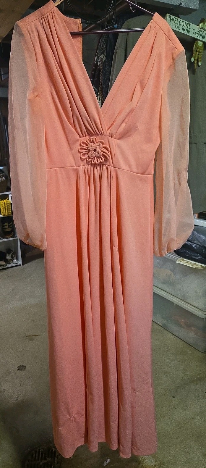 Vintage 1970’s Dress Women’s Pinkish Orange Gown Prom