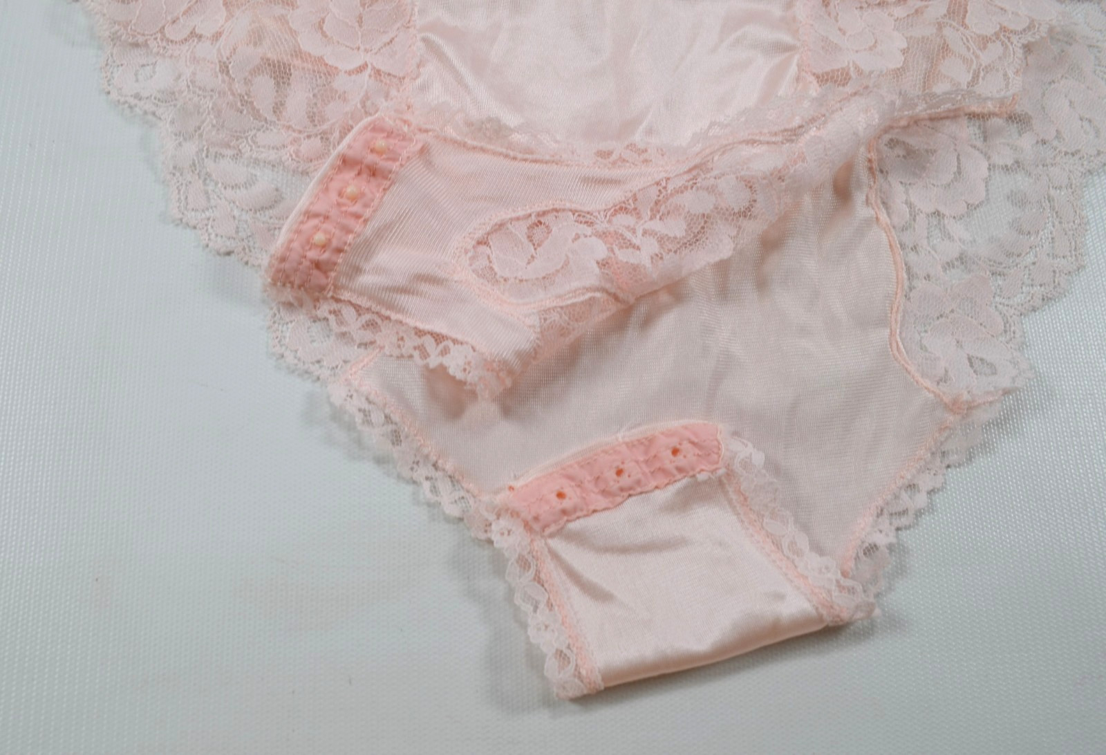 Vintage Teddy Pink Lace Ruffle Sheer Antron III Nylon One Piece Lingerie Size M