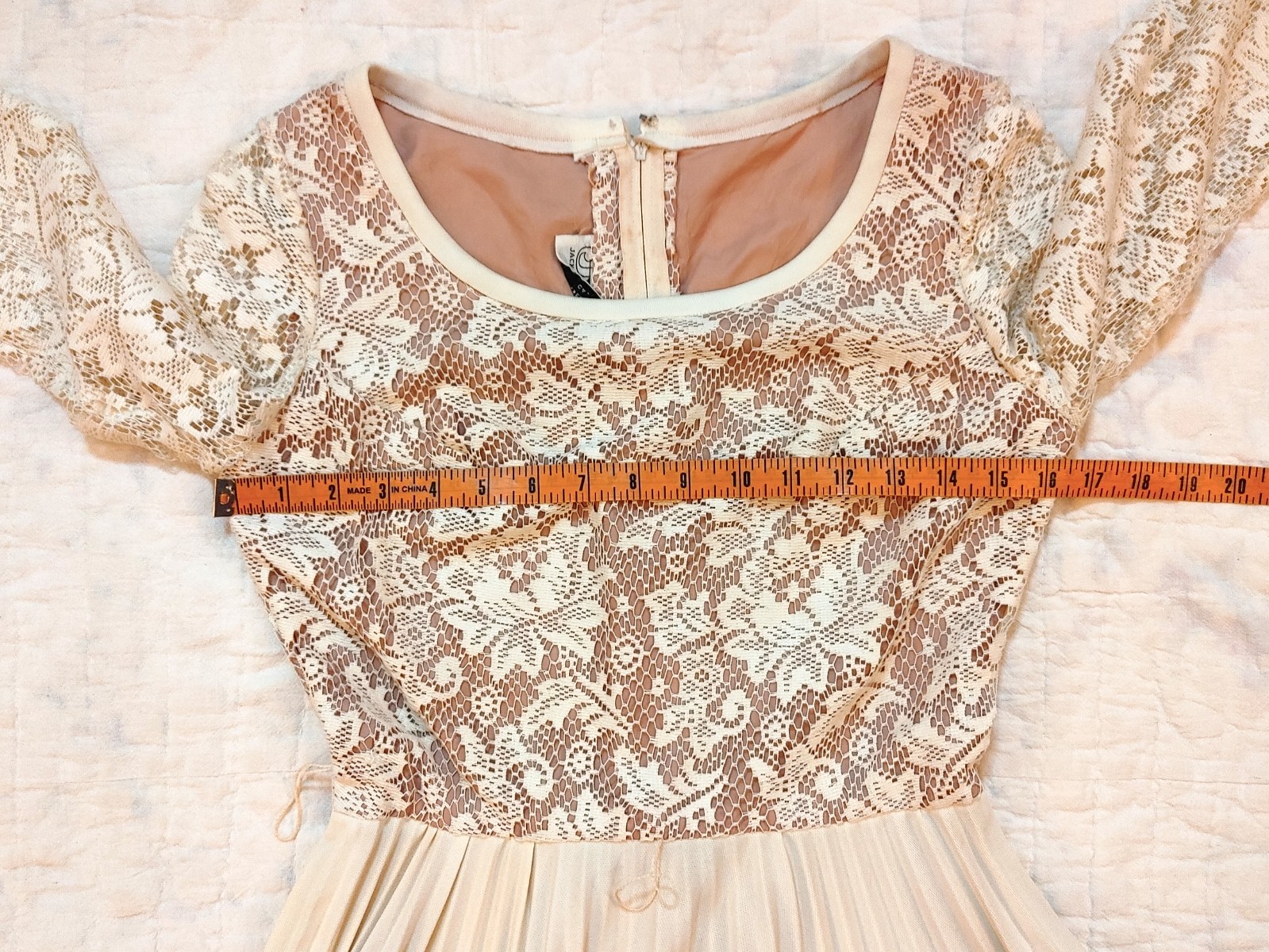 Vintage 70s Lace Pleated Skirt Dress JM Jack Marsee California Polyester Belted