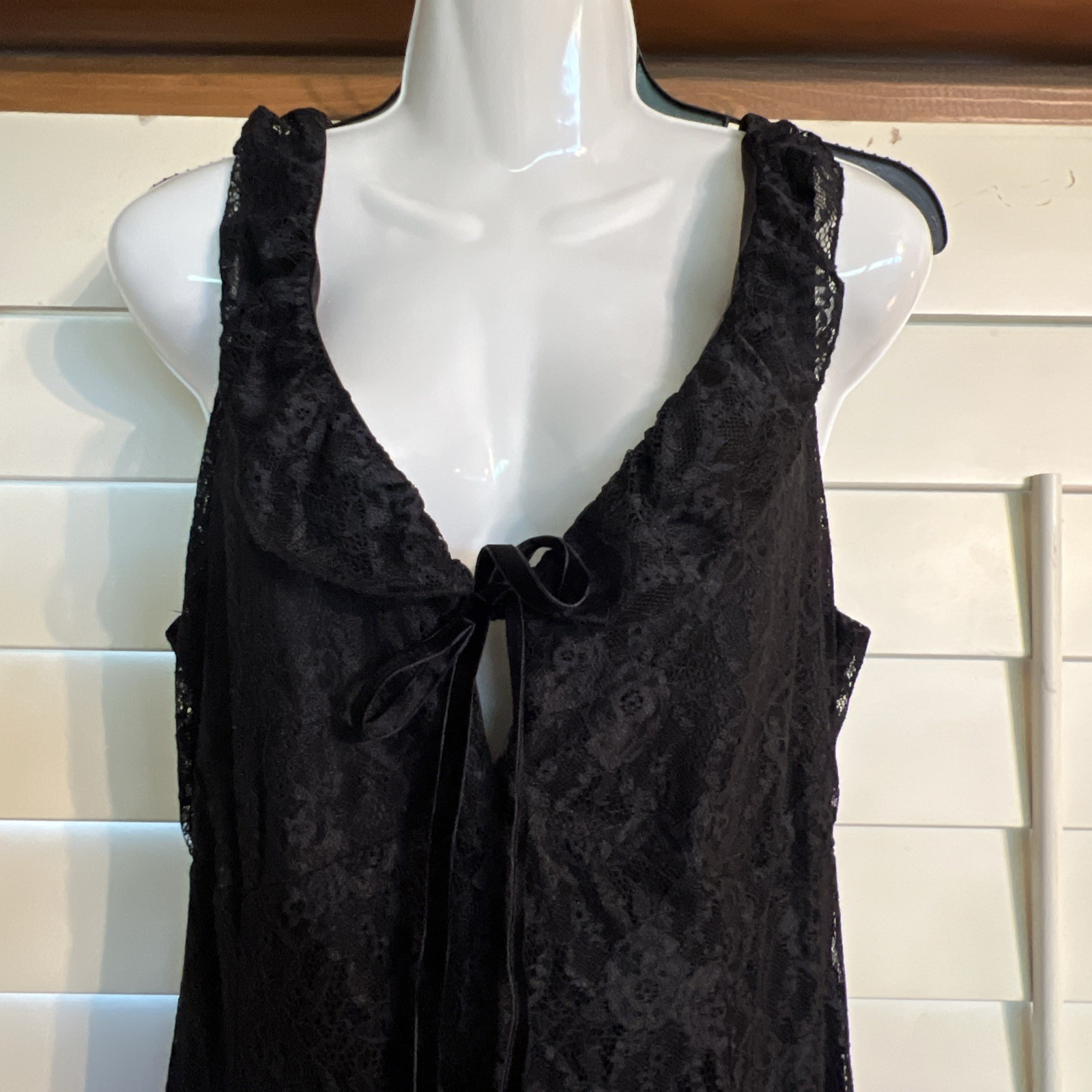 Black Lace Maxi Slip Dress Flowy Goth Sheer Layer Witchy Halloween