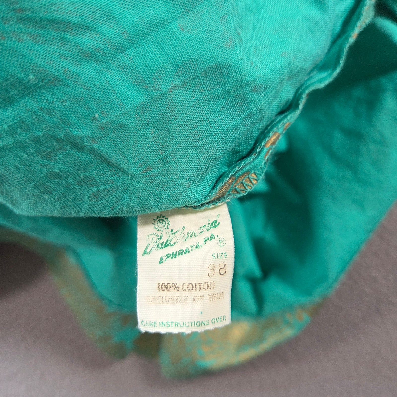 Vintage Dutchmaid Top Womens 38 Green Floral Gold Painted Asian Traditional 70s