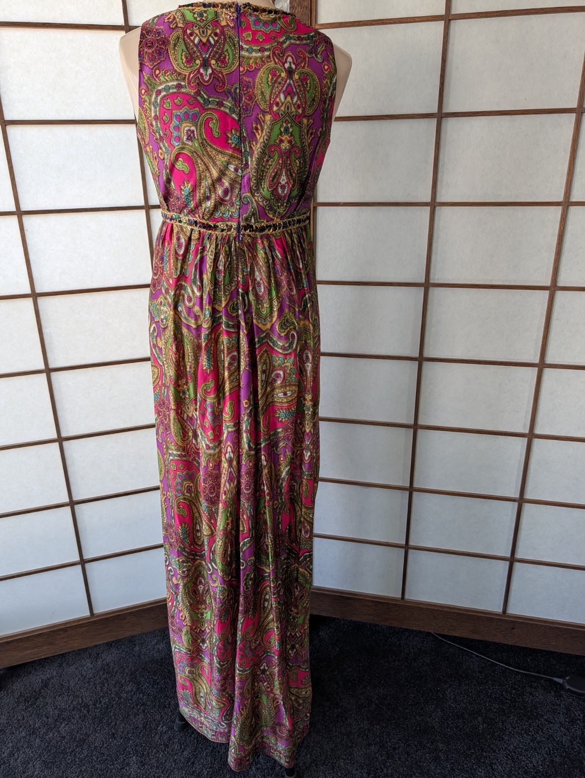 Vintage Vibrant Neon Paisley Jumpsuit Palazo Legs Sequins Psychedelic 1960s Smal