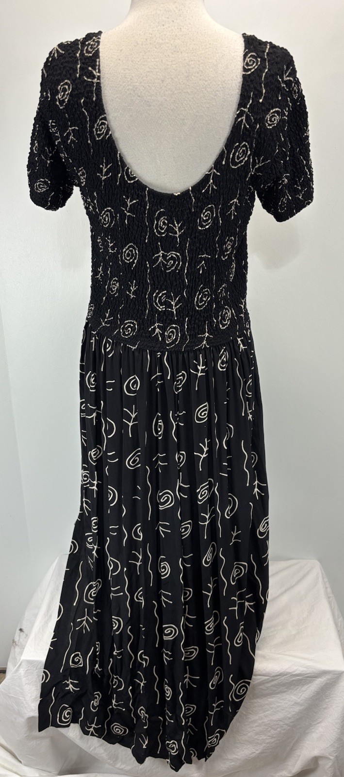 Vtg Pipe Dreams Maxi Dress Women’s L Black Smocked 90s Palm Springs USA