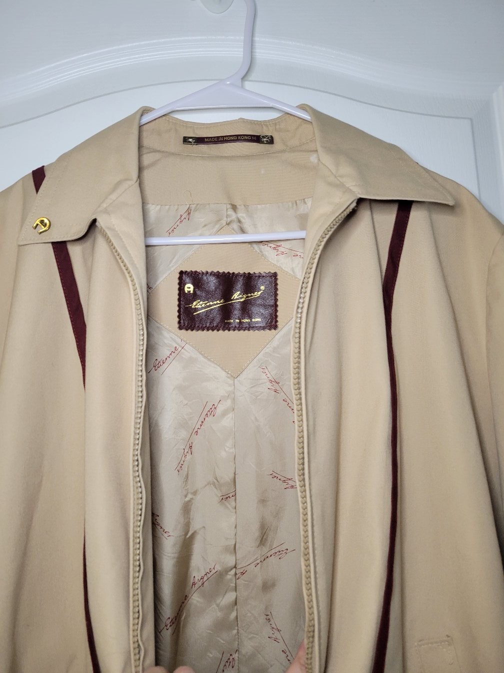 Etienne Aigner 80s Bomber Eisenhower Jacket Windbreaker Tan V Zippered Sz 14