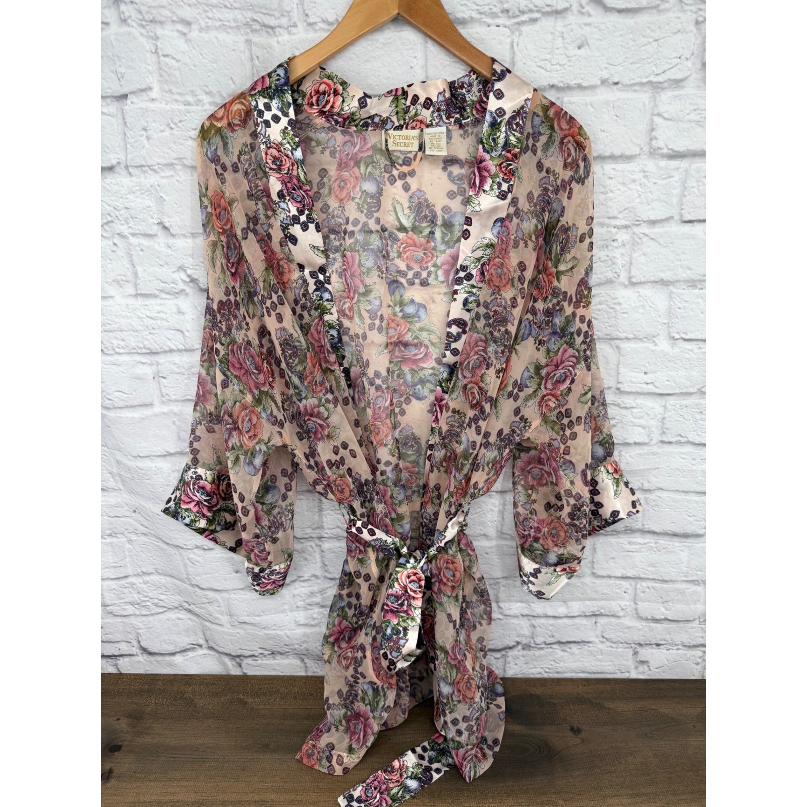 Vintage Victorias Secret Gold Label Floral Paisley Sheer Kimono Robe One Size
