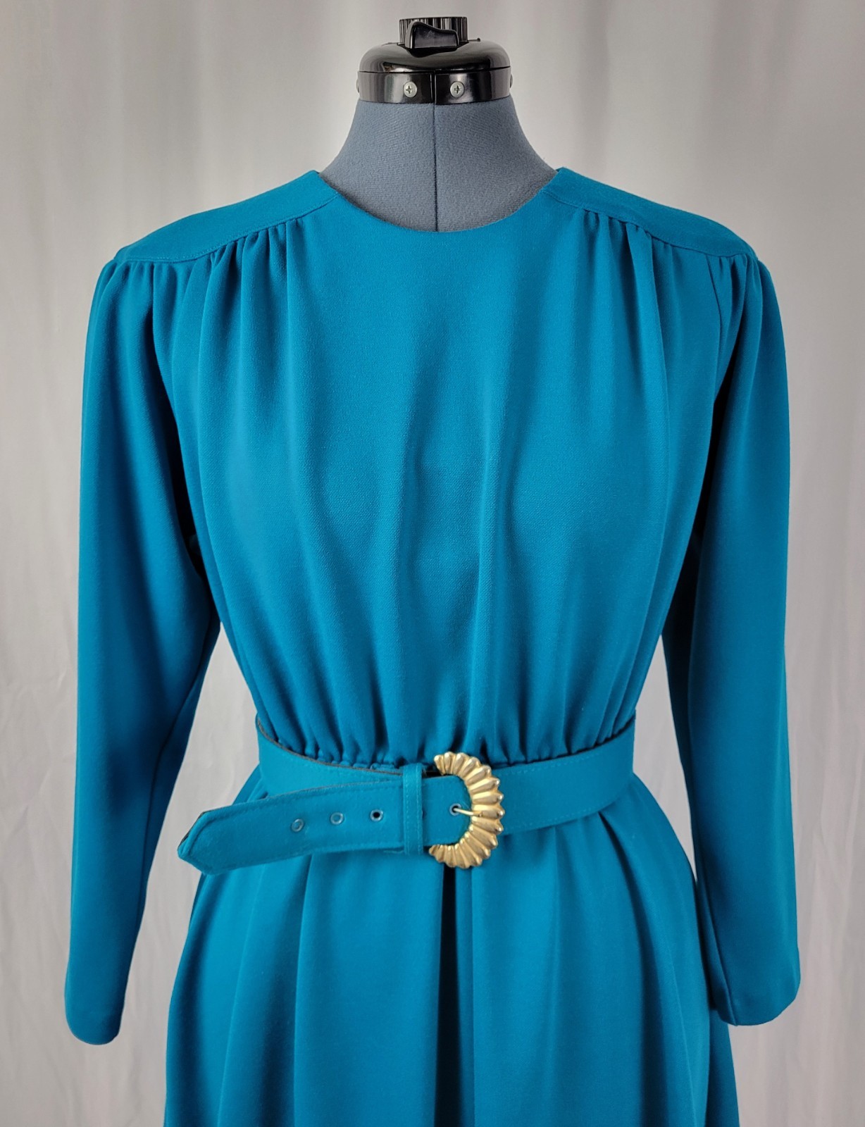 Vintage Impromptu Teal/Turquoise Blouson Dress w Matching Belt Size 12P