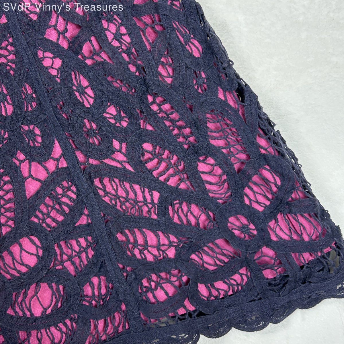 Vintage Y2K Betsey Johnson Women’s Navy Pink Floral Lace Silk Lining Dress Sz 8