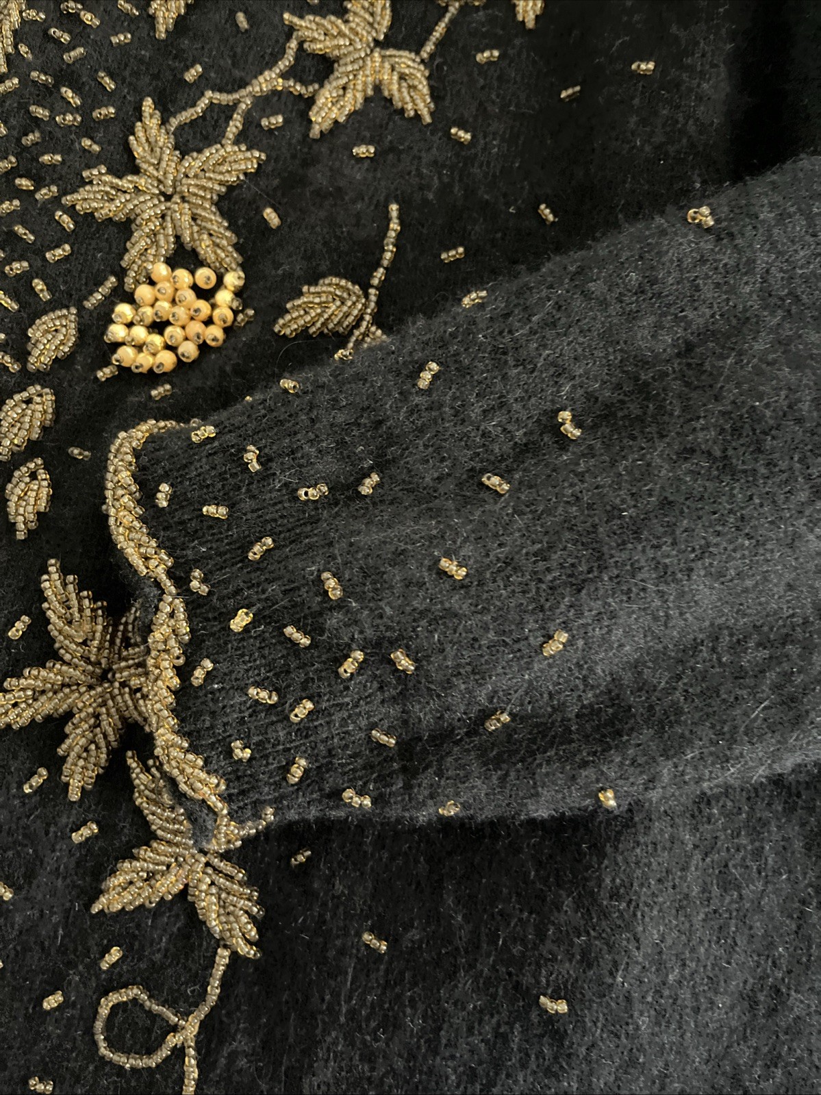 Gorgeous Vintage Cashmere Silk Lined Beaded Cardigan Sweater Size 46 L Or M