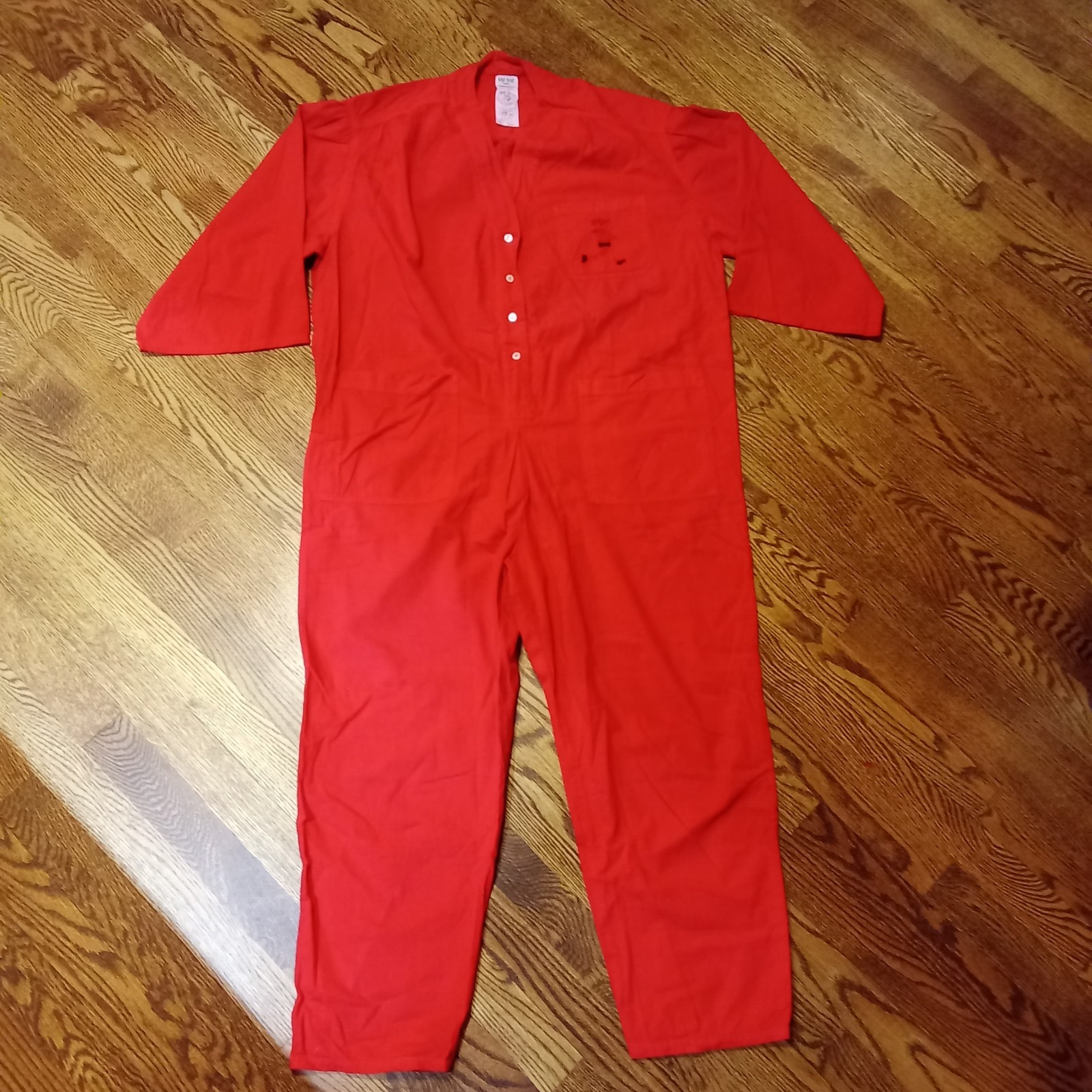 Vtg naf naf Paris Red Embroidered Cotton Jumpsuit OSFM