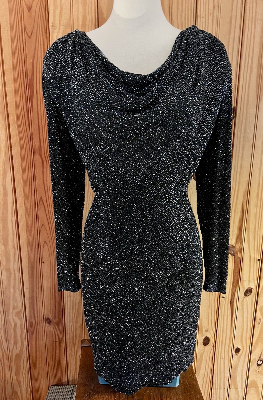 Vtg Naeem Khan Lillie Riazee Sequin Beaded mini long sleeve body con dress 80’s